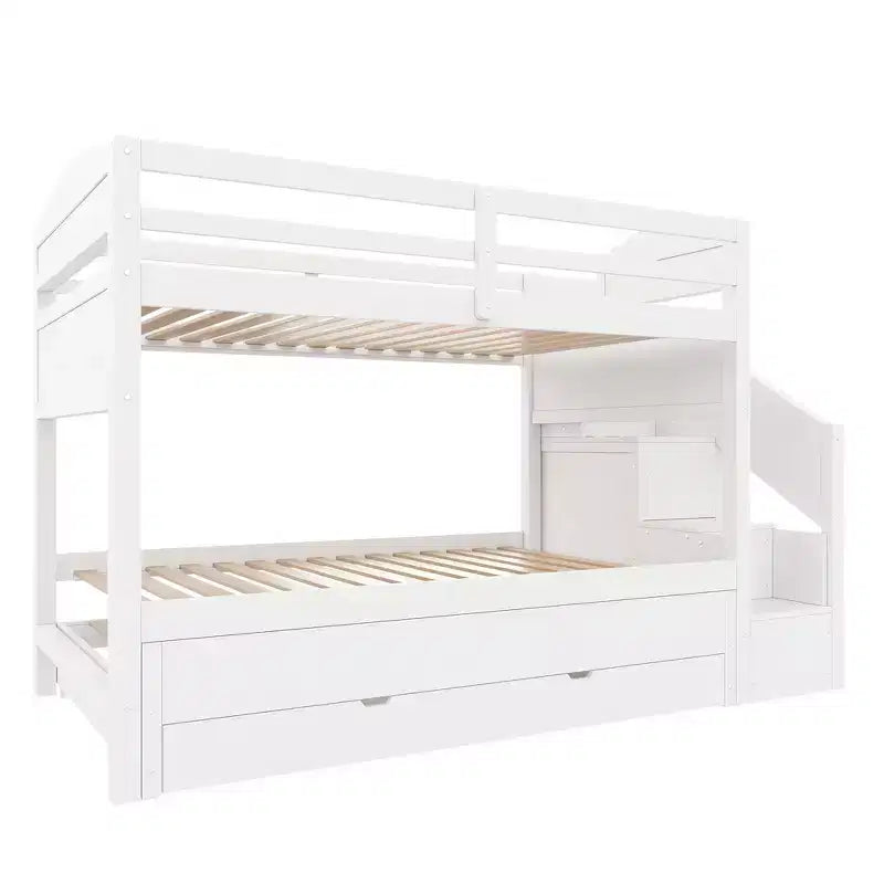 Letto a castello Twin XL con letto estraibile, scala contenitore e armadio, per 3 (bambini 8+)