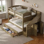 Letto a castello Twin XL con letto estraibile, scala contenitore e armadio, per 3 (bambini 8+)