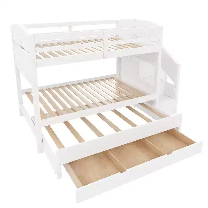 Letto a castello Twin XL con letto estraibile, scala contenitore e armadio, per 3 (bambini 8+)