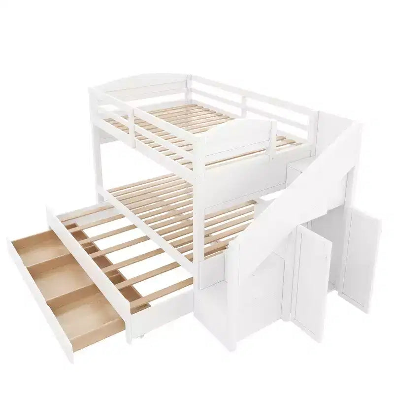 Letto a castello Twin XL con letto estraibile, scala contenitore e armadio, per 3 (bambini 8+)