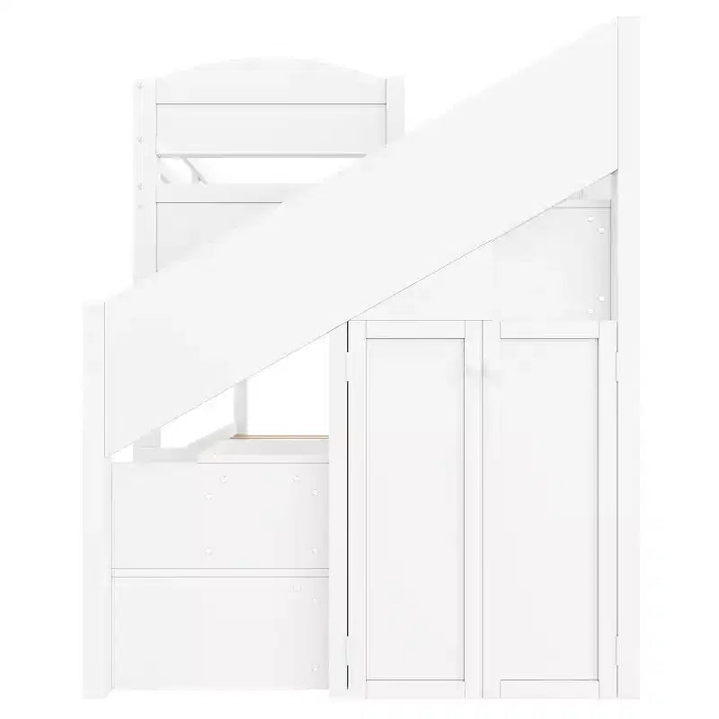 Letto a castello Twin XL con letto estraibile, scala contenitore e armadio, per 3 (bambini 8+)