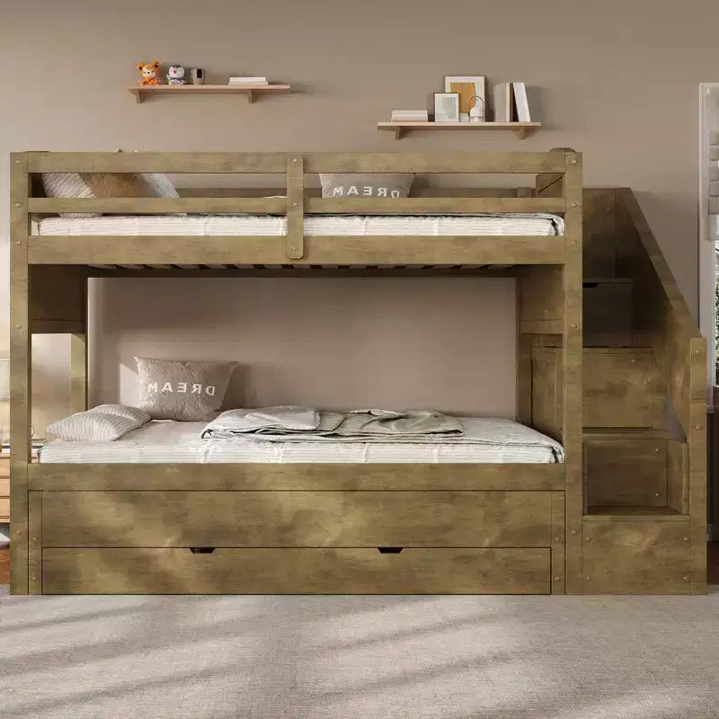 Letto a castello Twin XL con letto estraibile, scala contenitore e armadio, per 3 (bambini 8+)