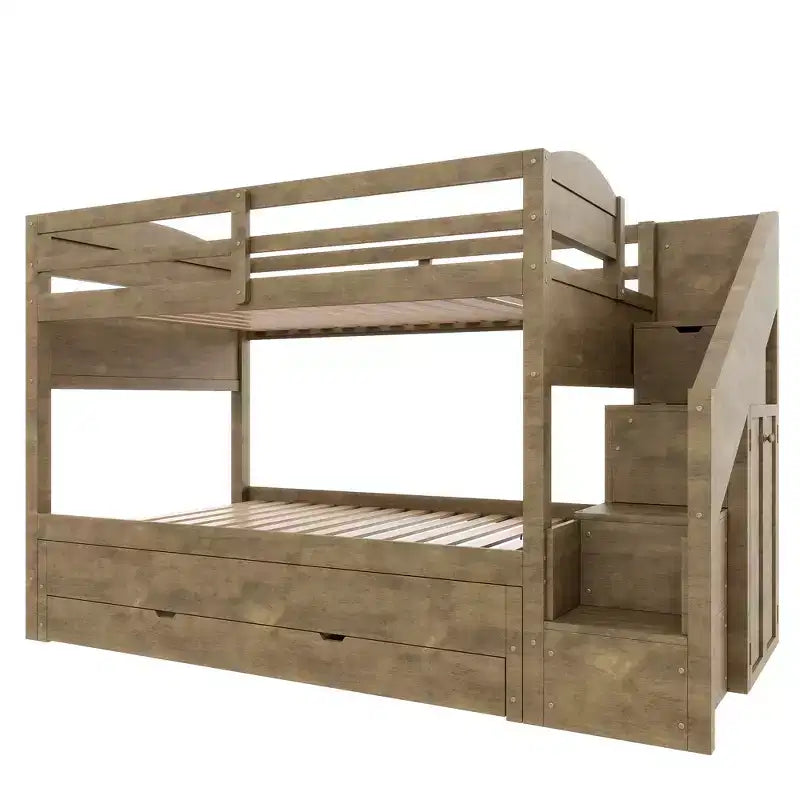 Letto a castello Twin XL con letto estraibile, scala contenitore e armadio, per 3 (bambini 8+)