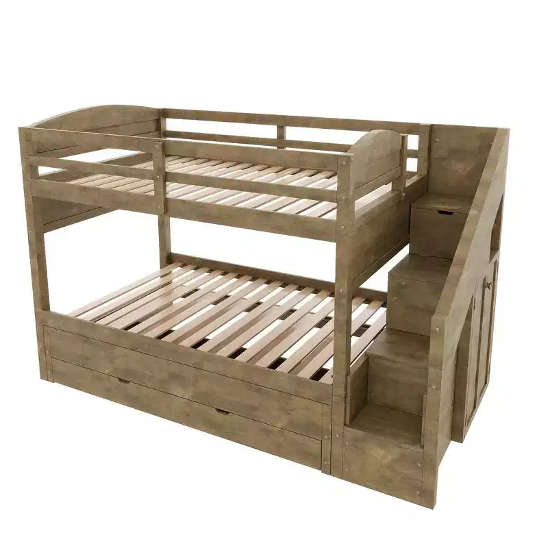 Letto a castello Twin XL con letto estraibile, scala contenitore e armadio, per 3 (bambini 8+)