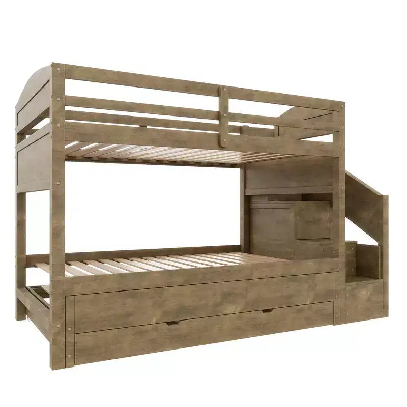 Letto a castello Twin XL con letto estraibile, scala contenitore e armadio, per 3 (bambini 8+)