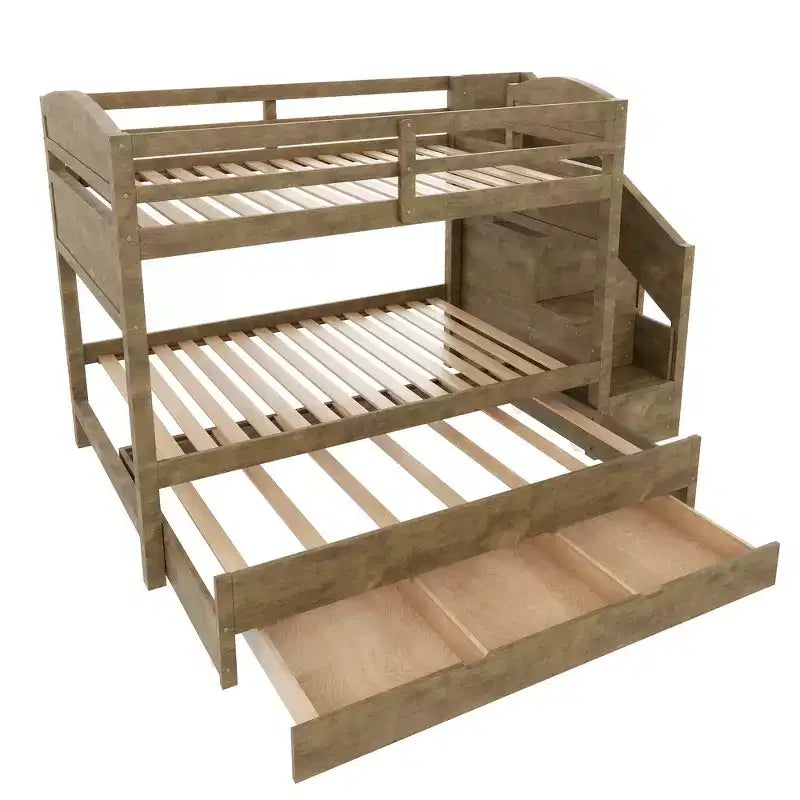 Letto a castello Twin XL con letto estraibile, scala contenitore e armadio, per 3 (bambini 8+)