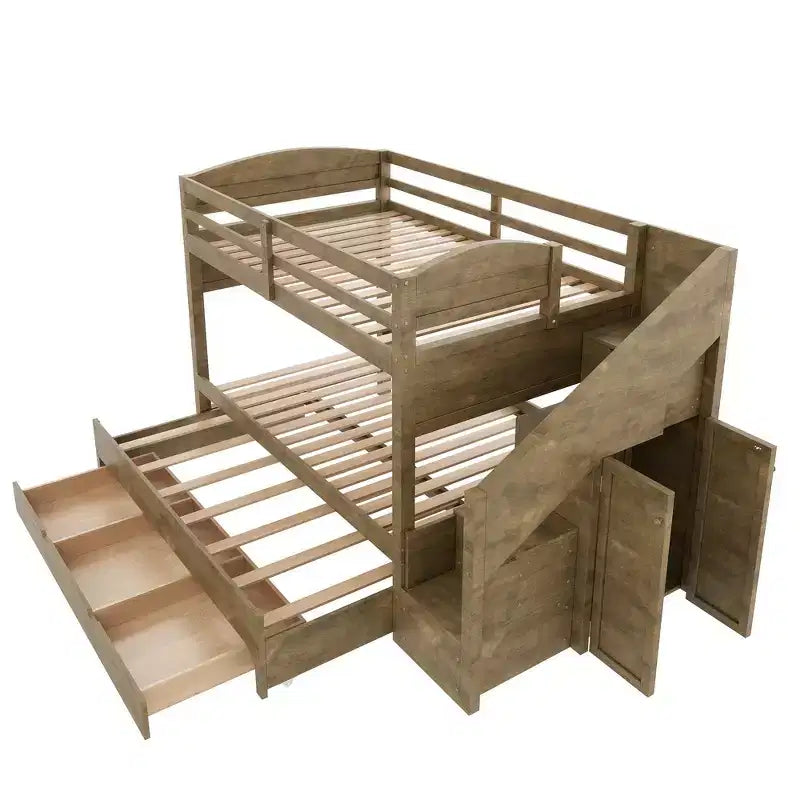 Letto a castello Twin XL con letto estraibile, scala contenitore e armadio, per 3 (bambini 8+)