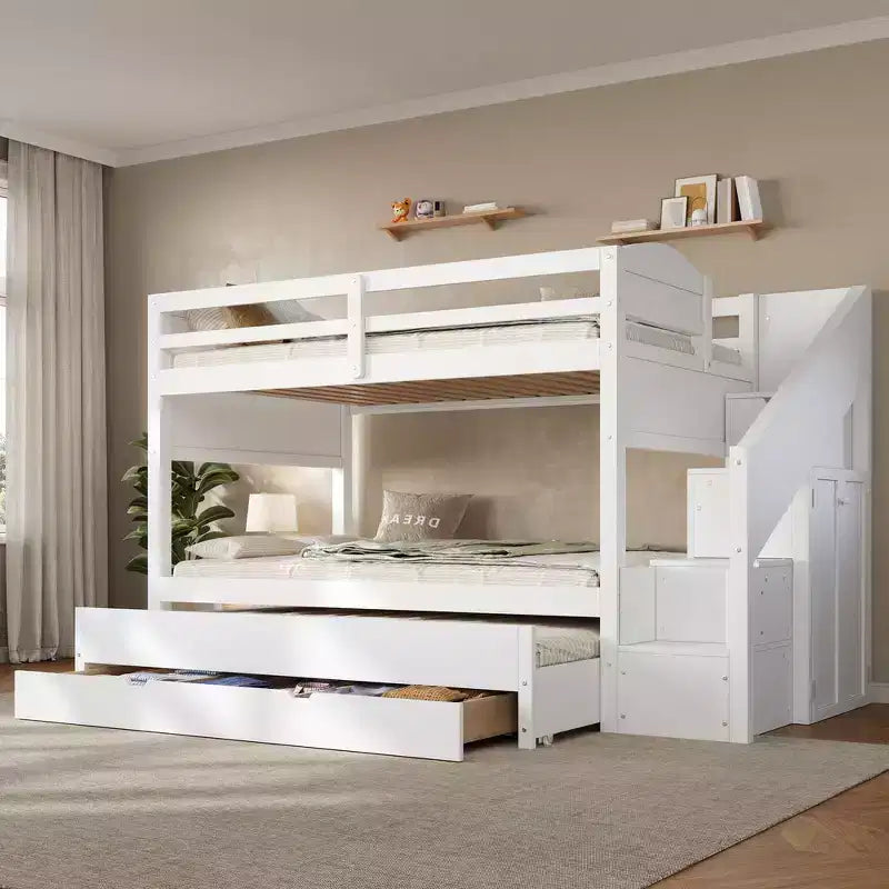 Letto a castello Twin XL con letto estraibile, scala contenitore e armadio, per 3 (bambini 8+)