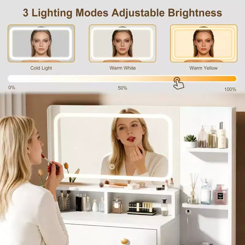 Toeletta bianca con specchio LED, per utente singolo