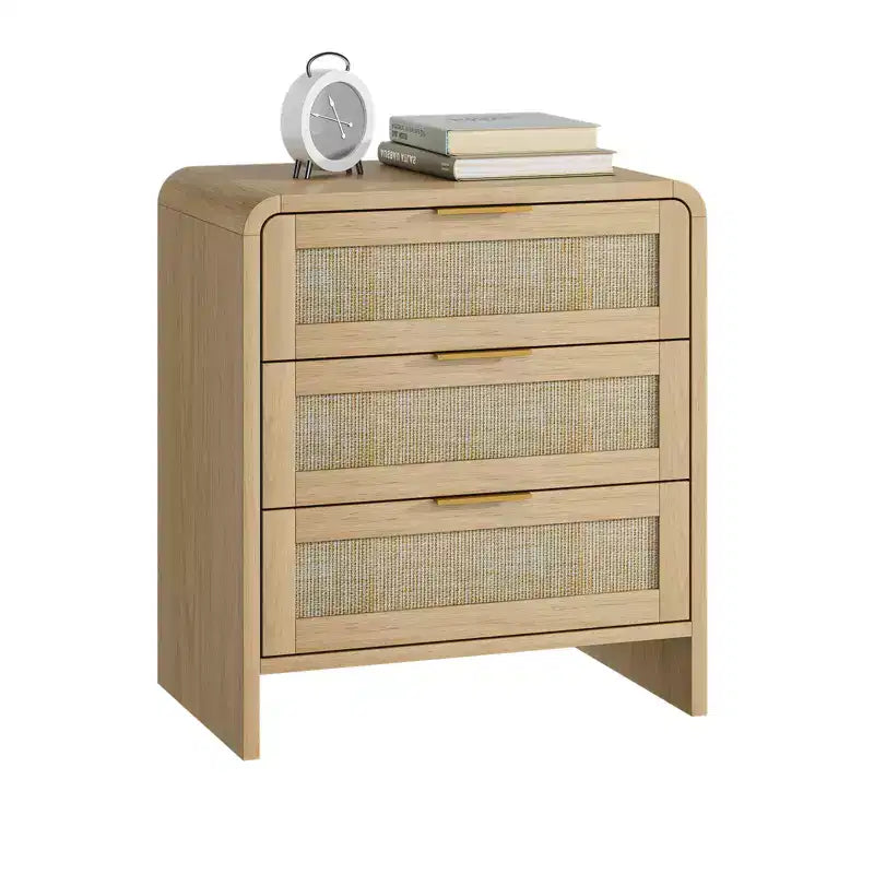 Comodino a 3 cassetti beige per camera da letto, montaggio per 1 persona