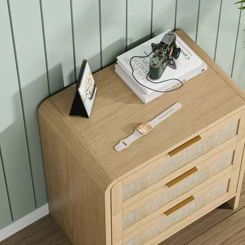 Comodino a 3 cassetti beige per camera da letto, montaggio per 1 persona