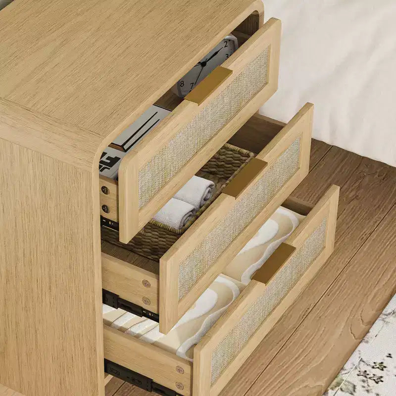 Comodino a 3 cassetti beige per camera da letto, montaggio per 1 persona
