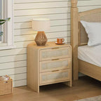 Comodino a 3 cassetti beige per camera da letto, montaggio per 1 persona