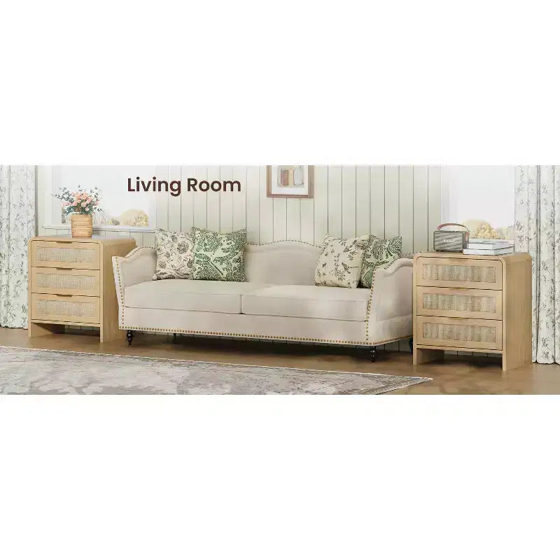 Comodino a 3 cassetti beige per camera da letto, montaggio per 1 persona