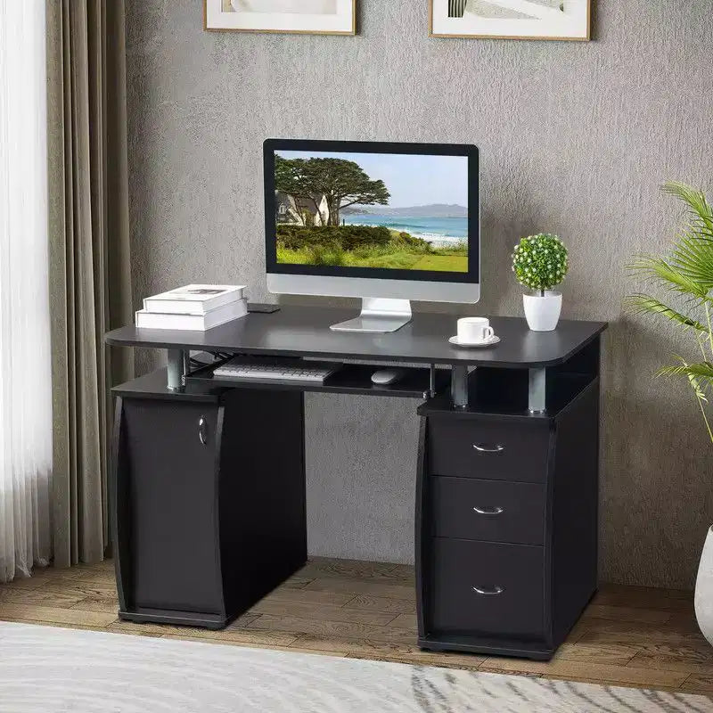 Scrivania per computer da 45" con 3 cassetti e ripiano con anta, per adulti