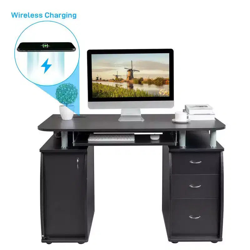 Scrivania per computer da 45" con 3 cassetti e ripiano con anta, per adulti