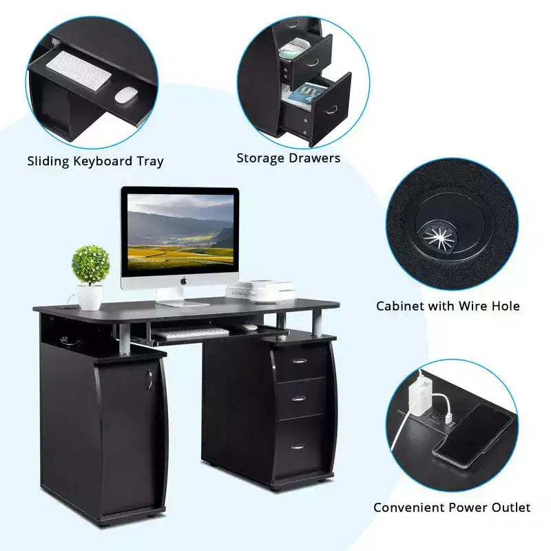 Scrivania per computer da 45" con 3 cassetti e ripiano con anta, per adulti