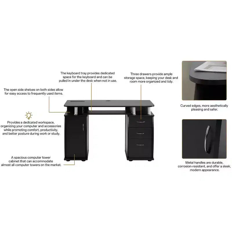 Scrivania per computer da 45" con 3 cassetti e ripiano con anta, per adulti