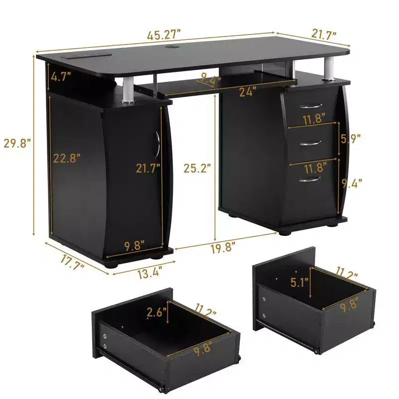 Scrivania per computer da 45" con 3 cassetti e ripiano con anta, per adulti