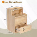 Comodino a 2 cassetti beige con ripiano aperto e presa di corrente integrata - singolo
