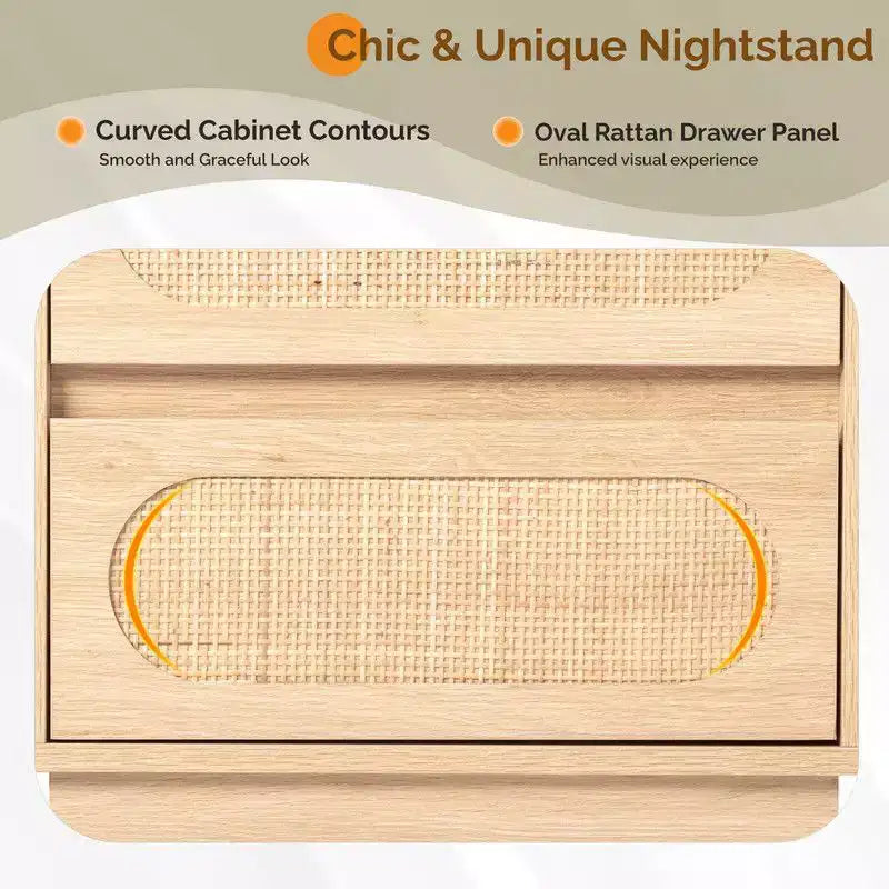 Comodino a 2 cassetti beige con ripiano aperto e presa di corrente integrata - singolo