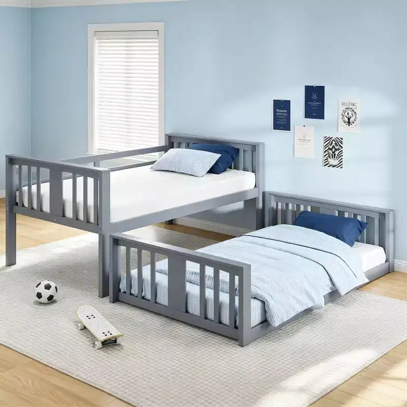 Letto a castello convertibile in legno grigio/bianco per 2 bambini