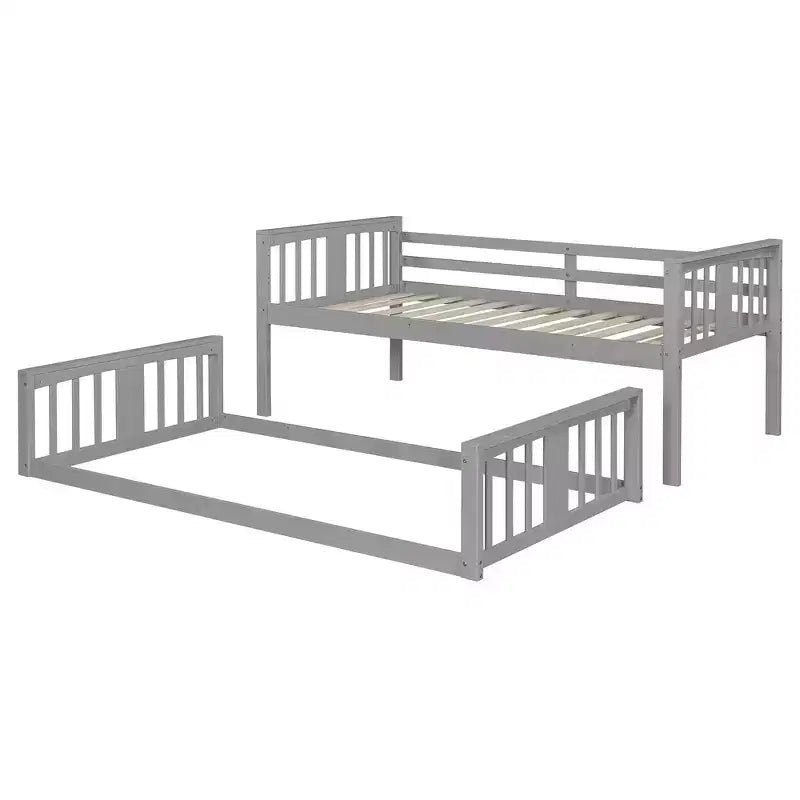 Letto a castello convertibile in legno grigio/bianco per 2 bambini