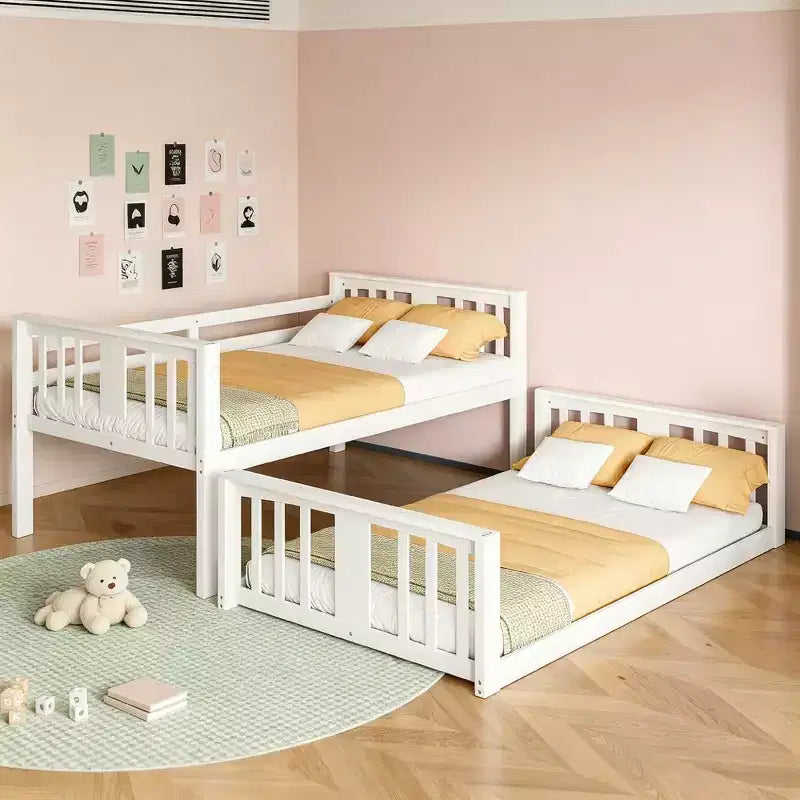 Letto a castello convertibile in legno grigio/bianco per 2 bambini