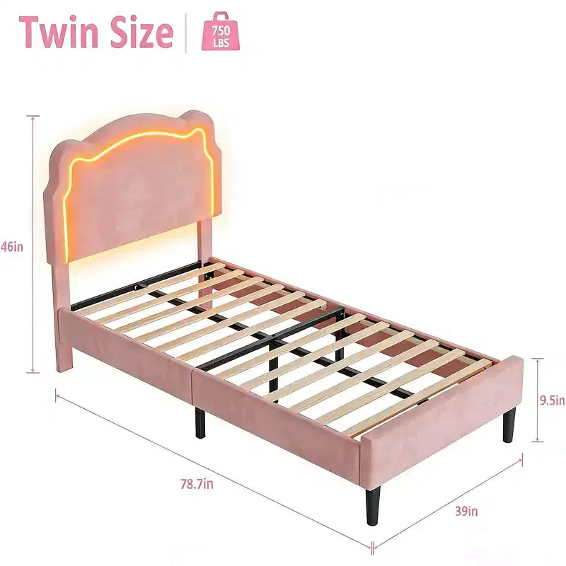 Struttura letto imbottita singola a LED con testiera, per 1 persona (bambini)