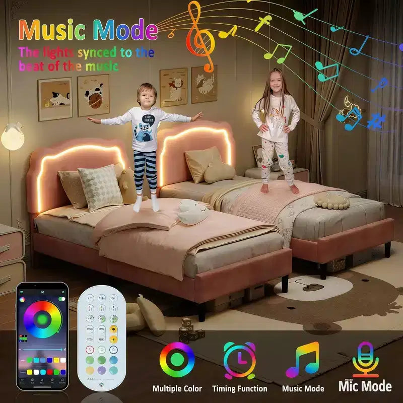 Struttura letto imbottita singola a LED con testiera, per 1 persona (bambini)