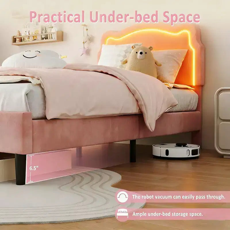 Struttura letto imbottita singola a LED con testiera, per 1 persona (bambini)