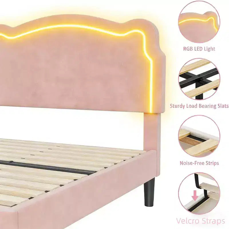 Struttura letto imbottita singola a LED con testiera, per 1 persona (bambini)