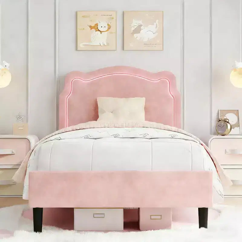 Struttura letto imbottita singola a LED con testiera, per 1 persona (bambini)