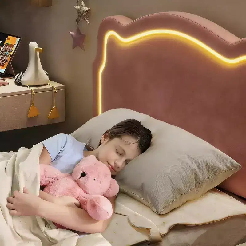 Struttura letto imbottita singola a LED con testiera, per 1 persona (bambini)