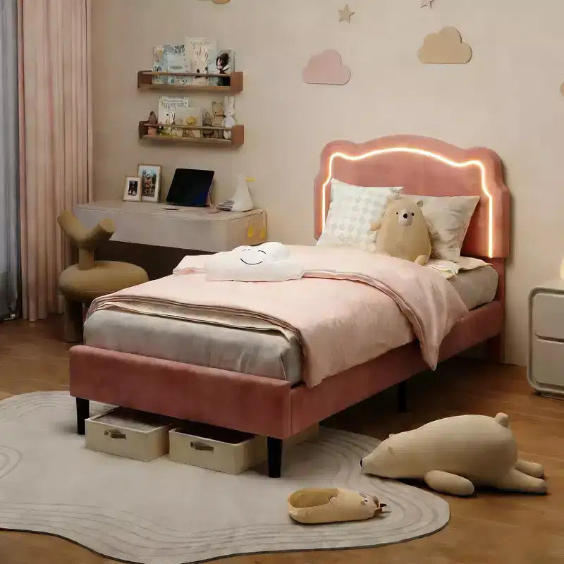 Struttura letto imbottita singola a LED con testiera, per 1 persona (bambini)
