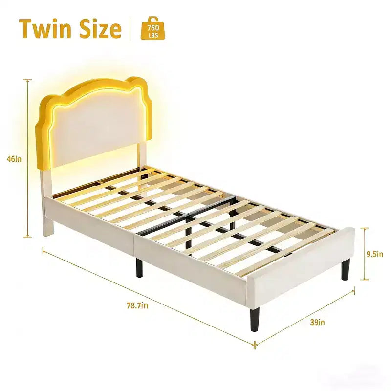 Struttura letto imbottita singola a LED con testiera, per 1 persona (bambini)