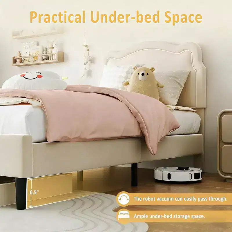 Struttura letto imbottita singola a LED con testiera, per 1 persona (bambini)