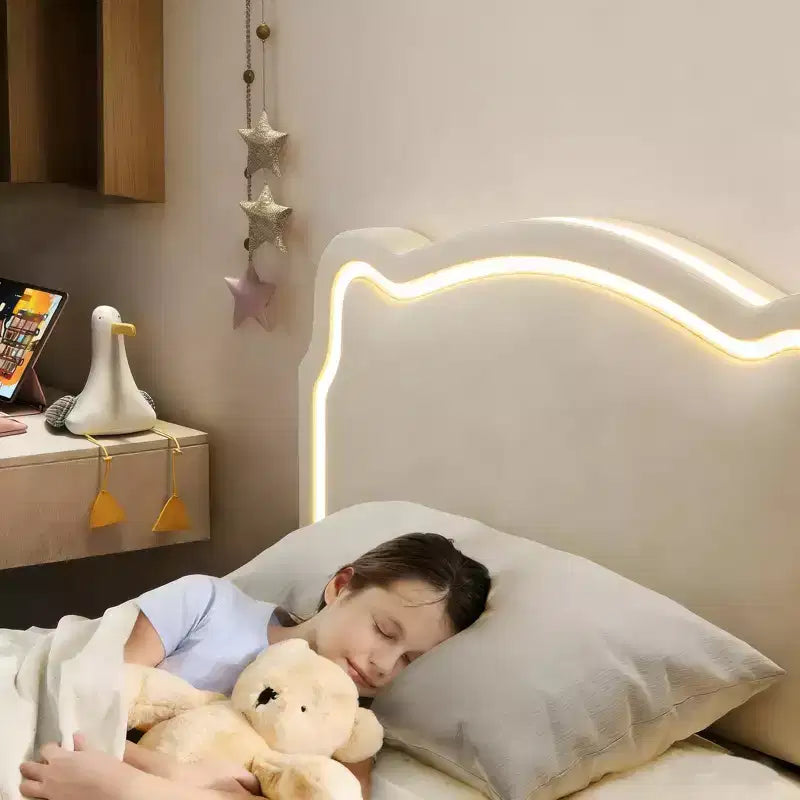 Struttura letto imbottita singola a LED con testiera, per 1 persona (bambini)