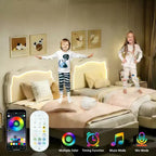Struttura letto imbottita singola a LED con testiera, per 1 persona (bambini)
