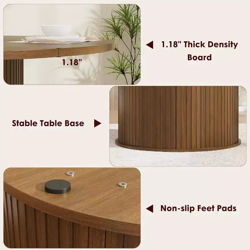 Tavolo da pranzo rotondo da 47" per 4 persone, ripiano portaoggetti a 2 livelli con anta scorrevole, nero/marrone/rovere