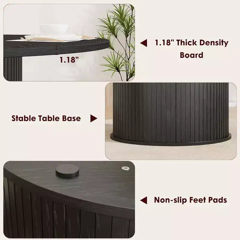 Tavolo da pranzo rotondo da 47" per 4 persone, ripiano portaoggetti a 2 livelli con anta scorrevole, nero/marrone/rovere