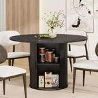 Tavolo da pranzo rotondo da 47" per 4 persone, ripiano portaoggetti a 2 livelli con anta scorrevole, nero/marrone/rovere