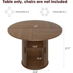 Tavolo da pranzo rotondo da 47" per 4 persone, ripiano portaoggetti a 2 livelli con anta scorrevole, nero/marrone/rovere