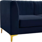 Poltrona senza braccioli in velluto blu navy, seduta singola