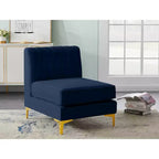 Poltrona senza braccioli in velluto blu navy, seduta singola