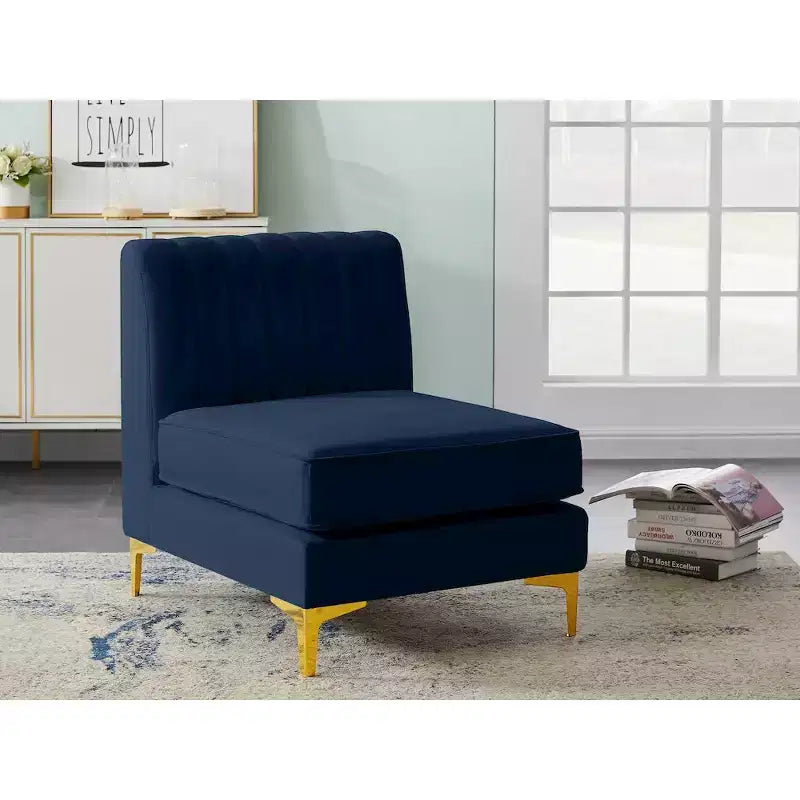 Poltrona senza braccioli in velluto blu navy, seduta singola