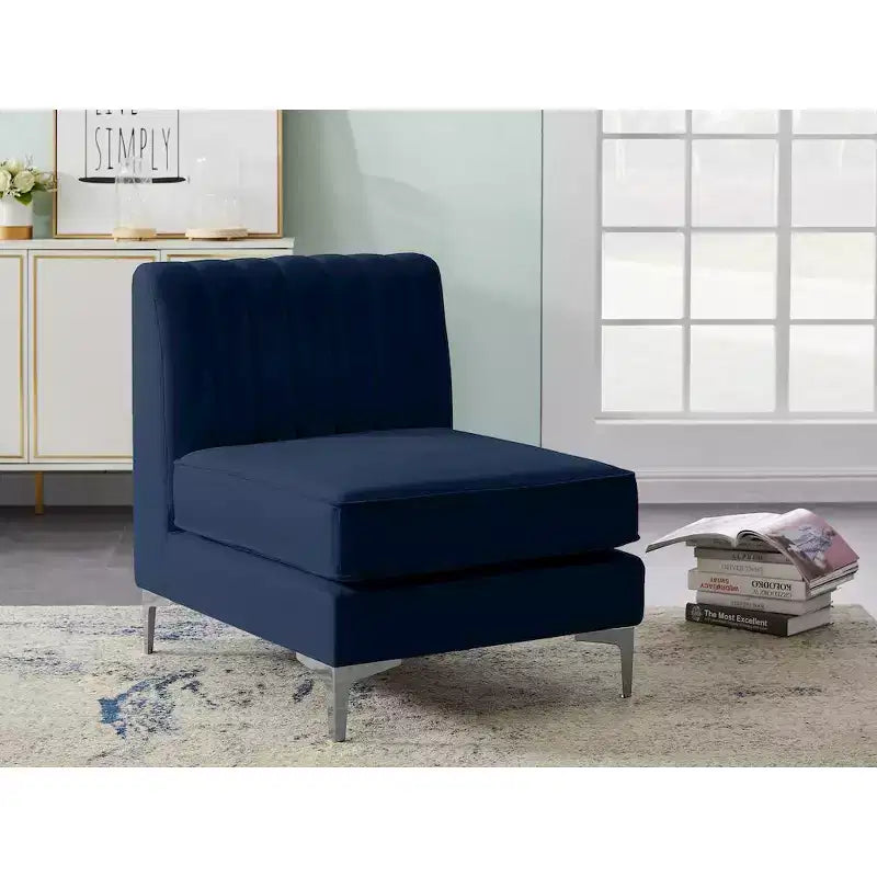 Poltrona senza braccioli in velluto blu navy, seduta singola