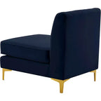 Poltrona senza braccioli in velluto blu navy, seduta singola