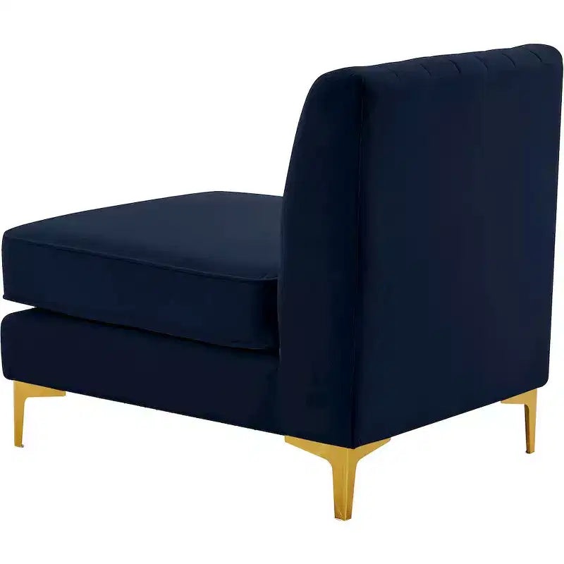 Poltrona senza braccioli in velluto blu navy, seduta singola