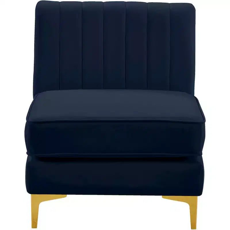 Poltrona senza braccioli in velluto blu navy, seduta singola
